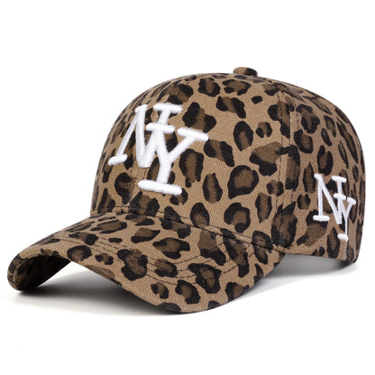 Unisex NY Letter Embroidery Leopard Print Baseball Caps Spring Autumn