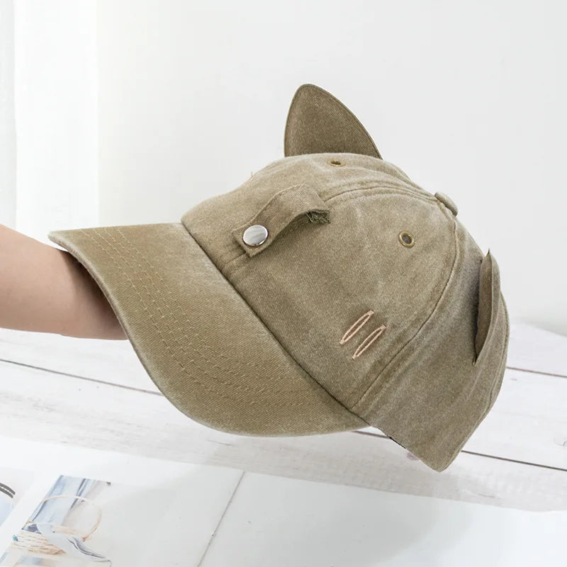 Cat Ears Sunglasses Baseball Cap Y2K Cotton Washed Women And Men