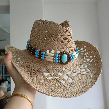 Woven Hard Summer Sapphire Accessories Neutral Cowboy Hat