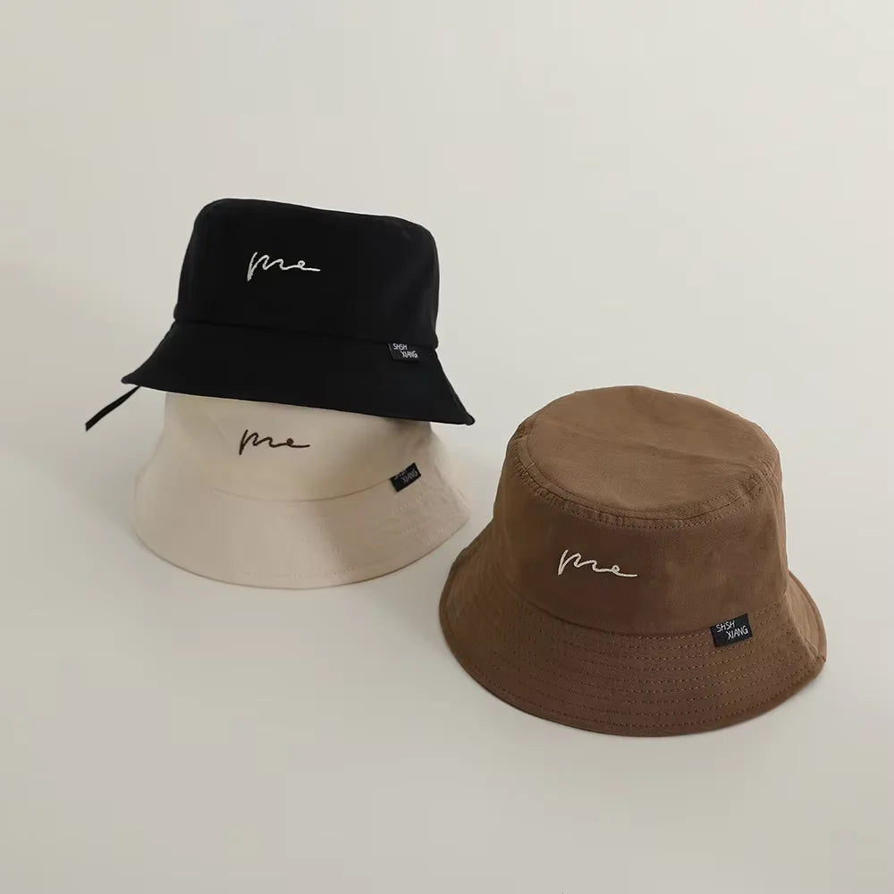 Embroidery Letter Fisherman Hat For Children Sunshade Bucket Cap Solid Cotton Kids Basin Caps 2-6 Year