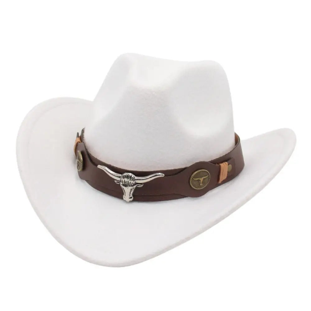 Felt Western Cowboy Hat Ox Head Accessories With Cow Band Tibetan Style Top Hat