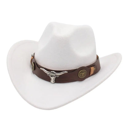 Felt Western Cowboy Hat Ox Head Accessories With Cow Band Tibetan Style Top Hat