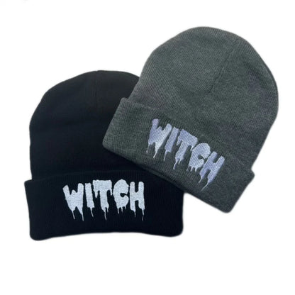 Halloween Witch Embroidered Beanie, Unisex Knit Winter Hat
