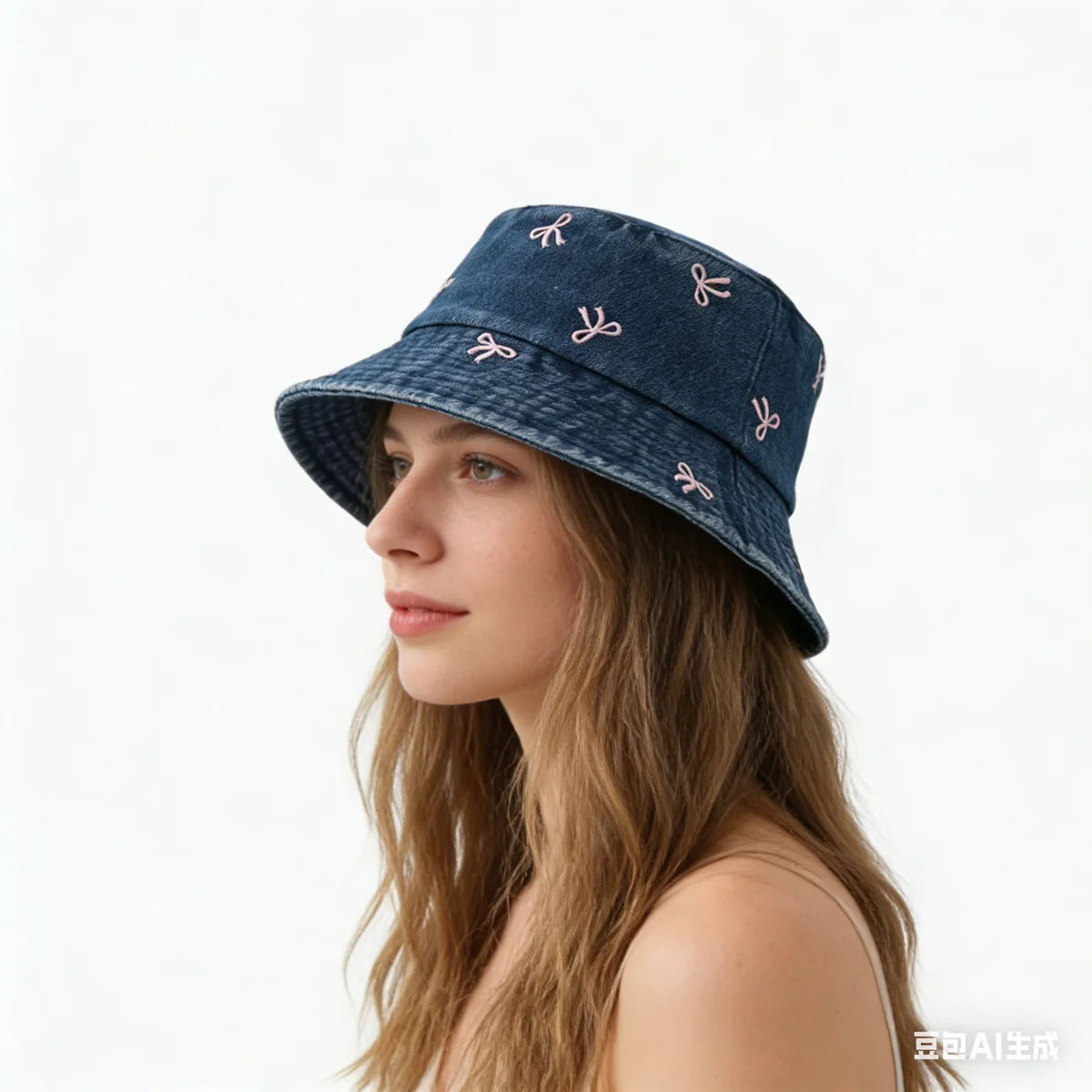 Popular Summer Embroidery Butterfly Washed Denim Bucket Hat