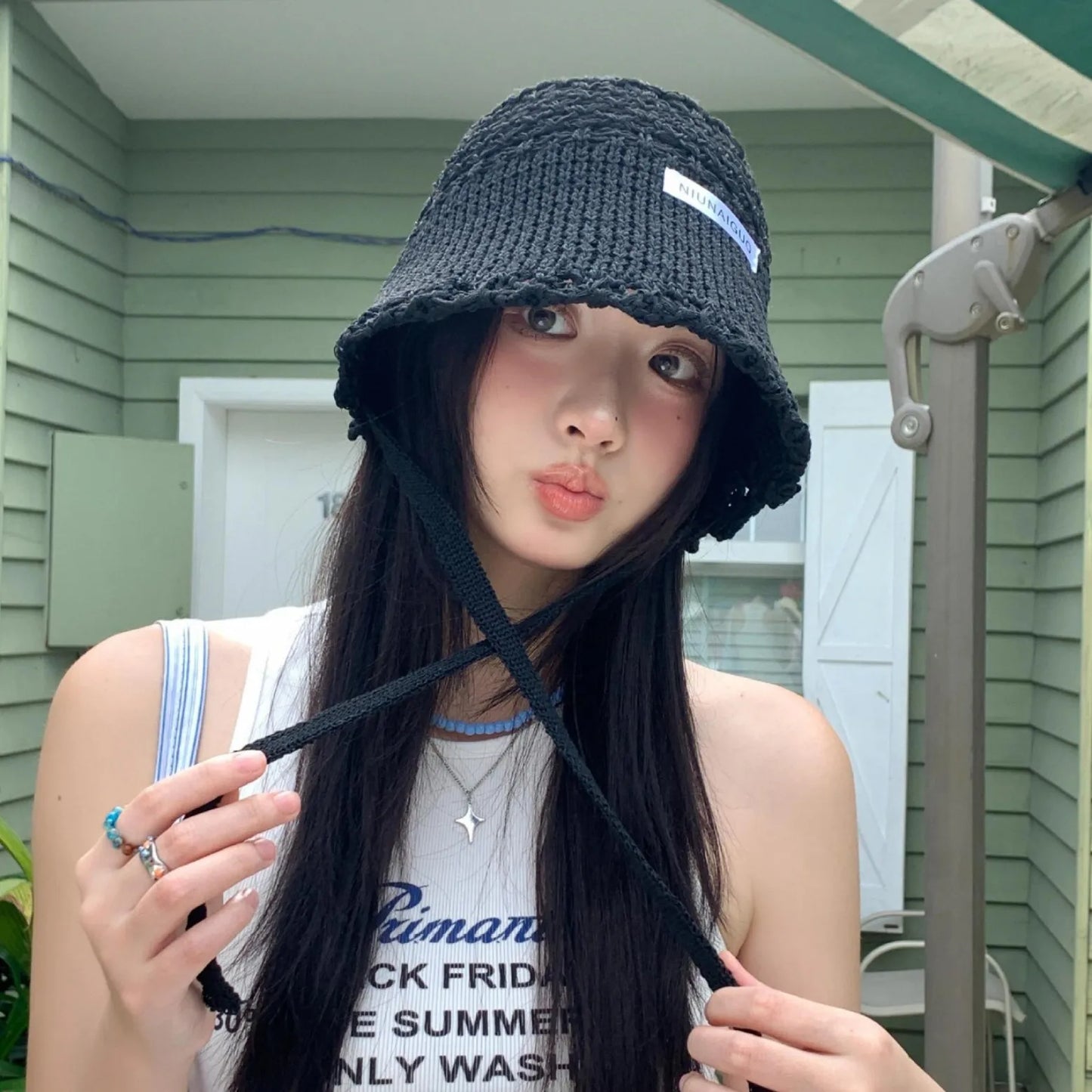 Women's Sun Hats Fashion Blue Cap Woven Fisherman's Hat