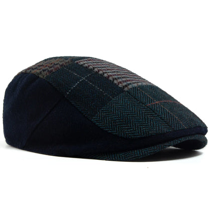 Men Women Patchwork Plaid Beret Vintage Wool Blend Flat Cap
