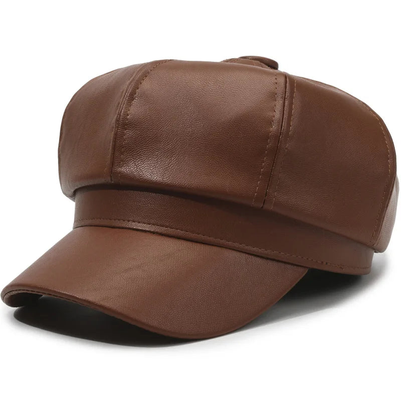 New Korean Style Pu Leather Octagonal Hat