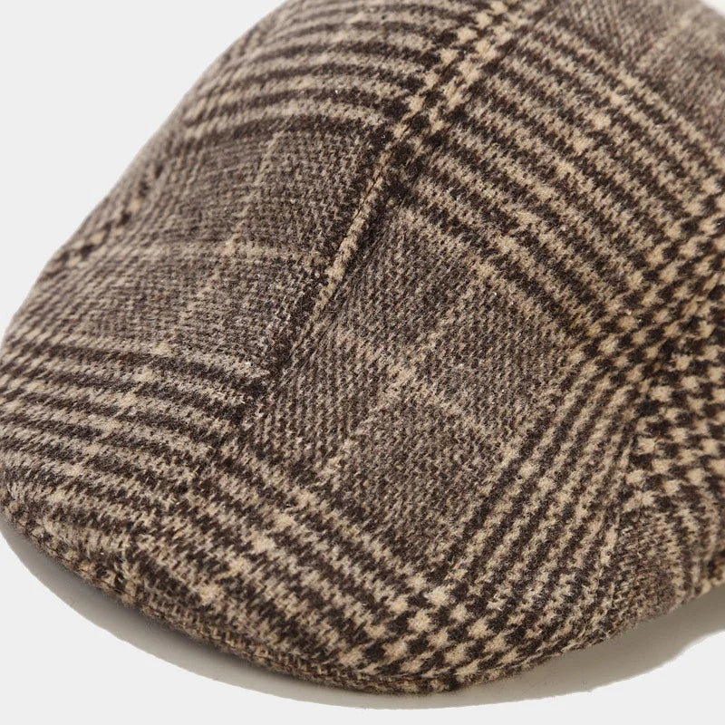 Men Plaid Check Printed Hat British Style Gentleman Waiter Cabbie Flat Cap