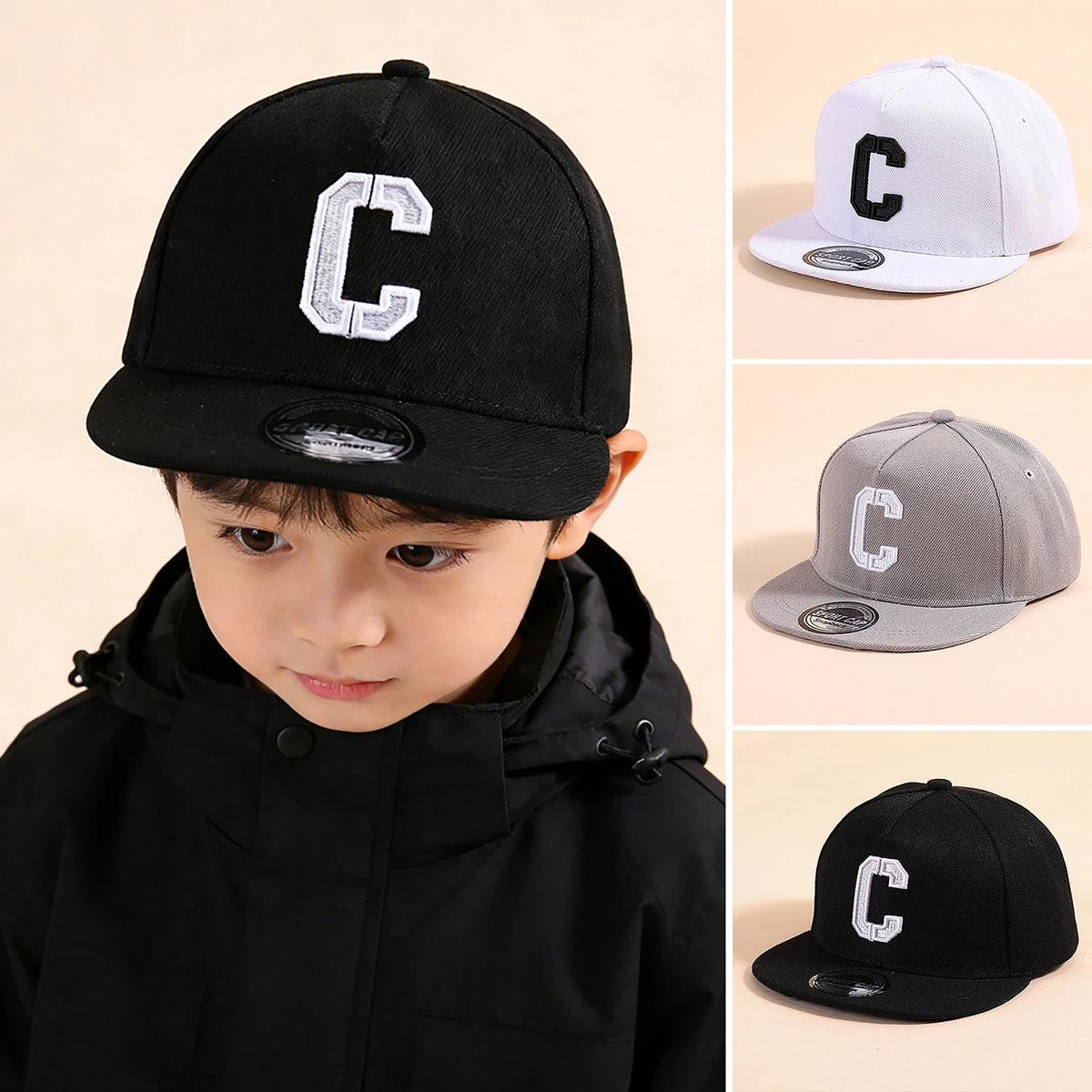 Kids Snapback Cap Embroidered Letter Flat Brim Baseball Hat For Children Boy Girl Solid Color Summer Sun Hats