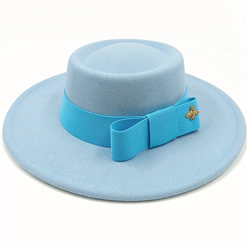 Bow Tie Fedora Hat Winter Round Bumpy Surface Flat Top