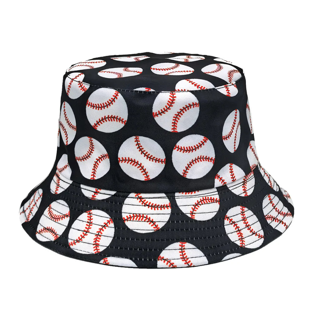 Baseball Pattern Print Bucket Hats Women Men Summer