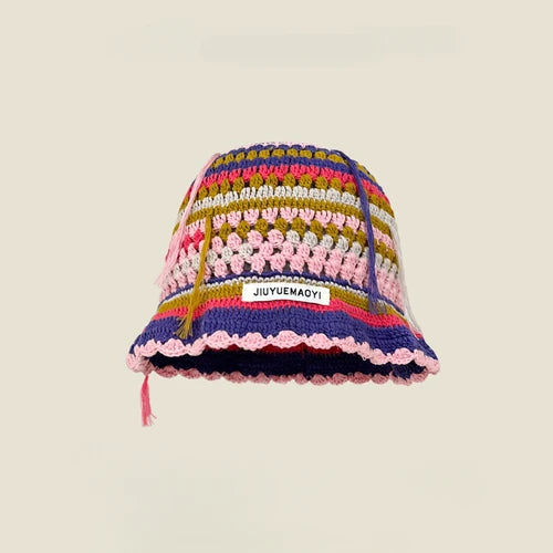Dopamine Autumn Crochet Panama Cap Korean Handmade Bucket Hats