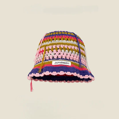 Dopamine Autumn Crochet Panama Cap Korean Handmade Bucket Hats
