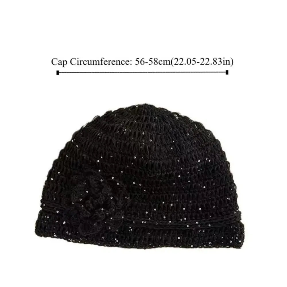 Y2k Style Flower Knitted Caps Hand-Woven Hollow Beanies Cap