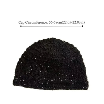 Y2k Style Flower Knitted Caps Hand-Woven Hollow Beanies Cap
