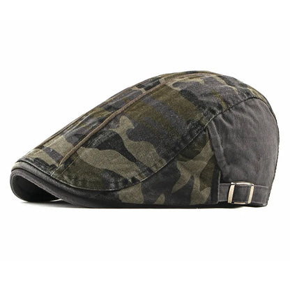 Men Newsboy Caps Camouflage Cotton Flat Peaked Cap