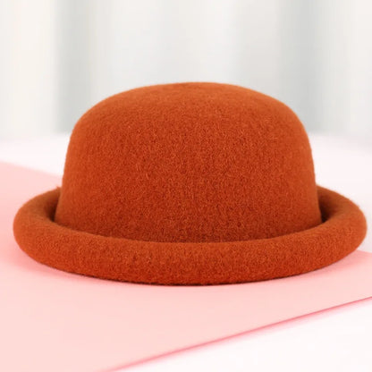 New Arrival Real Wool Hats Women Men Round Top Bonnet Rolled Brim Fedoras Hats