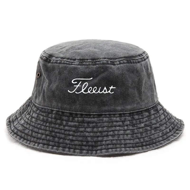 Vintage Washed Bucket Hat Fish Logo Hat for Men Women Bucket Hats