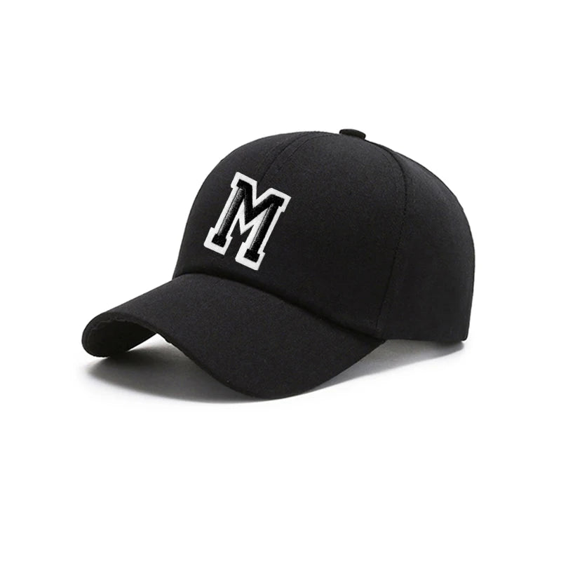 Black Unisex 26 A-Z Letter Baseball Cap, Adjustable Casual Breathable Sunscreen Cap