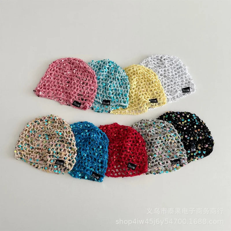 Early Autumn New Ethnic Style Sequin Hollow Knitted Pullover Hat