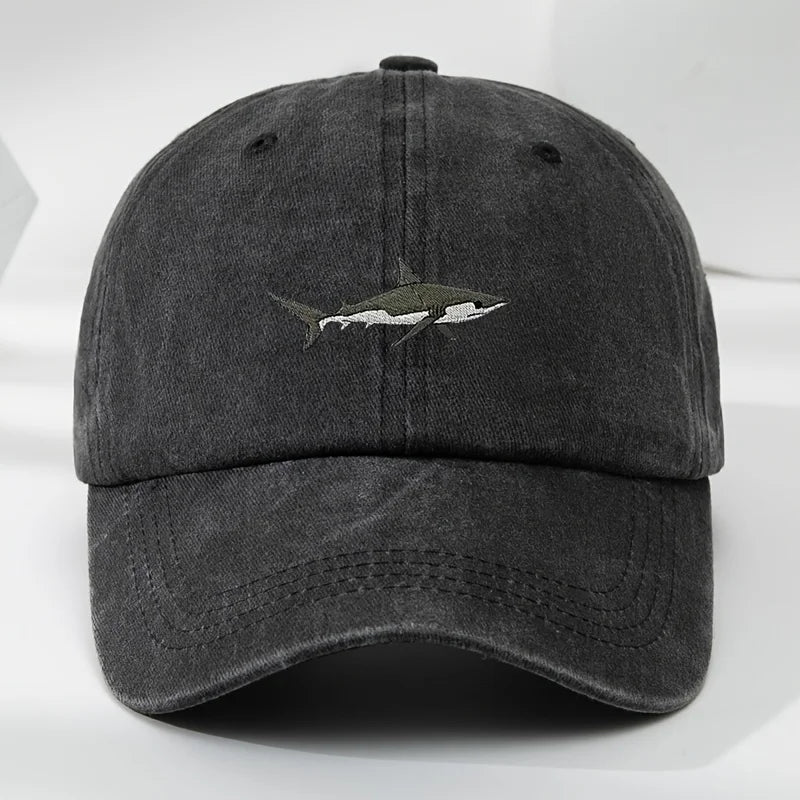 Trendy Retro Washed Vintage Shark Print Soft Top Sunshade Baseball Cap