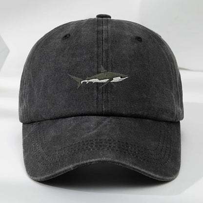 Trendy Retro Washed Vintage Shark Print Soft Top Sunshade Baseball Cap