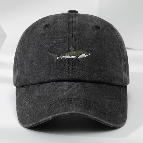 Trendy Retro Washed Vintage Shark Print Soft Top Sunshade Baseball Cap