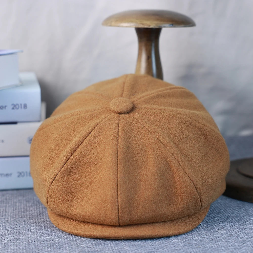 New Wool Newsboy Cap Black Khaki Men Women British Gatsby Retro Hat