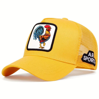 Spring New Animal Embroidery Net Rooster Hat Male and Female