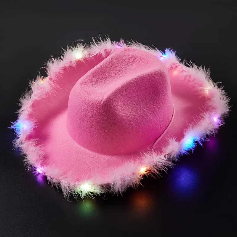 New Felt Party Hats Fashion Cowboy Hat With Colorful Led Light