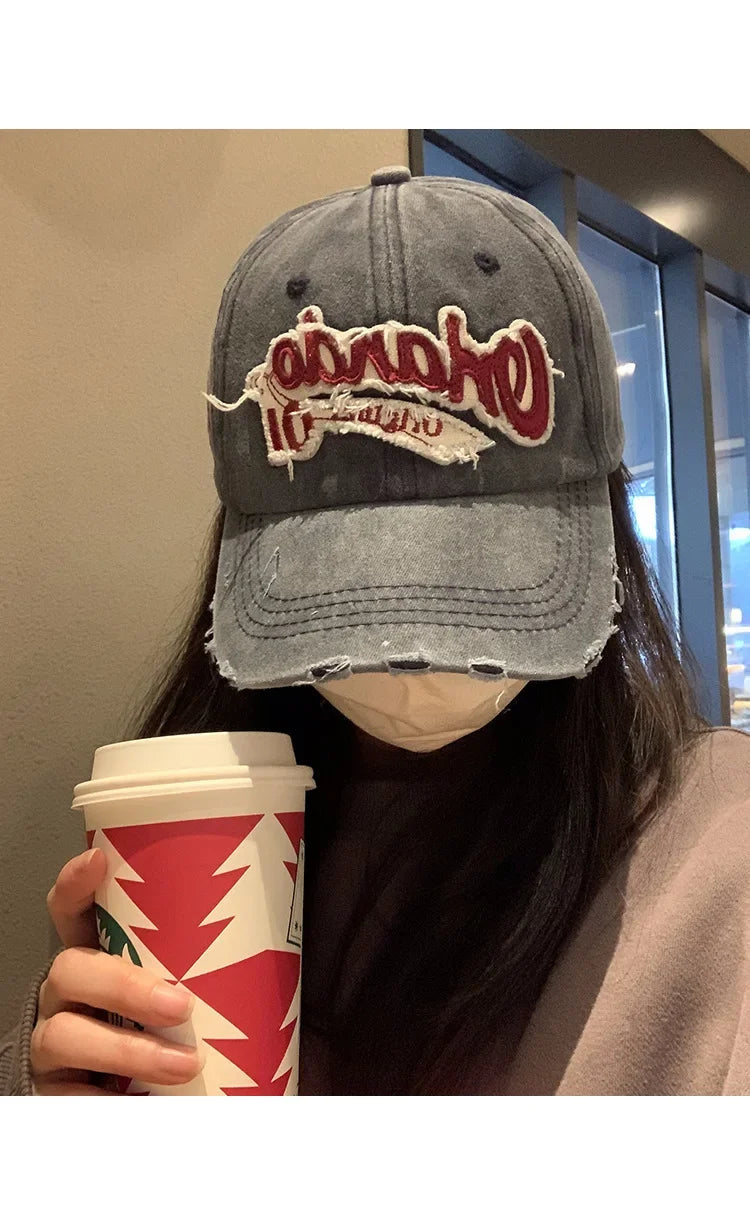 American Retro Old Baseball Cap Soft Top Big Head Circumference Showing Face Small Cap Outdoor Letter Embroidered Sun Hat