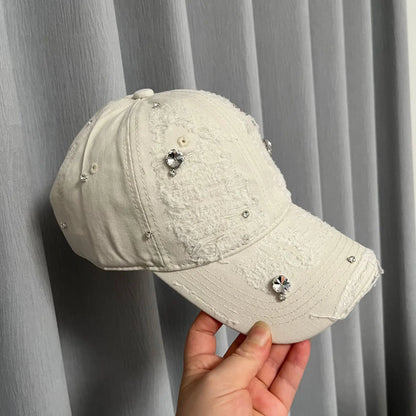 Rhinestone Distressed Baseball Cap