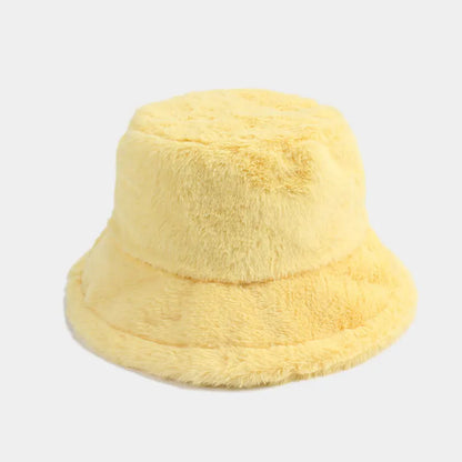 Faux Rabbit Fur Bucket Hat Lady Winter Warm Soft Panama Hat
