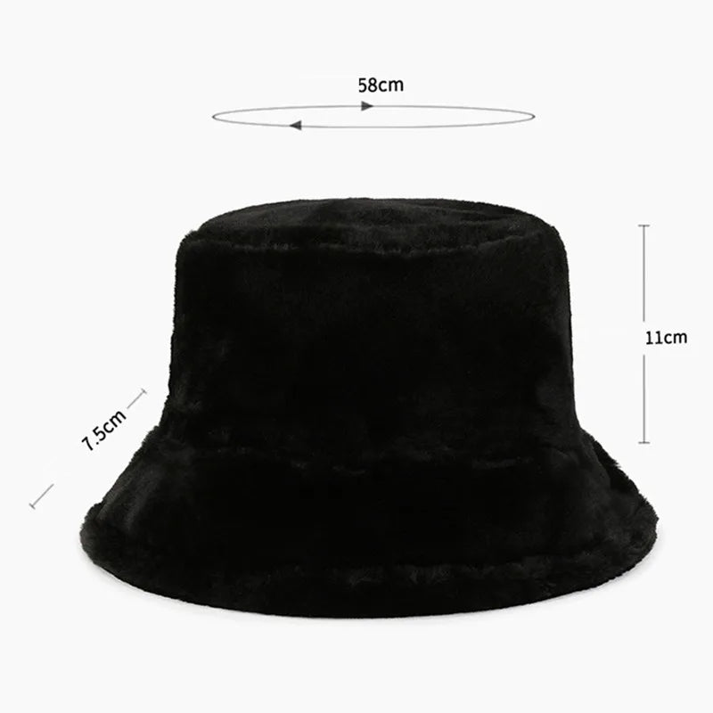 Korean Lamb Faux Fur Bucket Hat Lady Winter Warm Soft Panama Hat