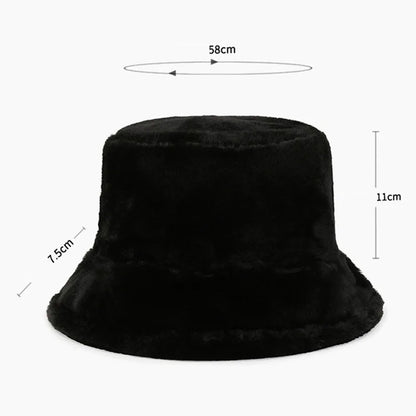 Korean Lamb Faux Fur Bucket Hat Lady Winter Warm Soft Panama Hat