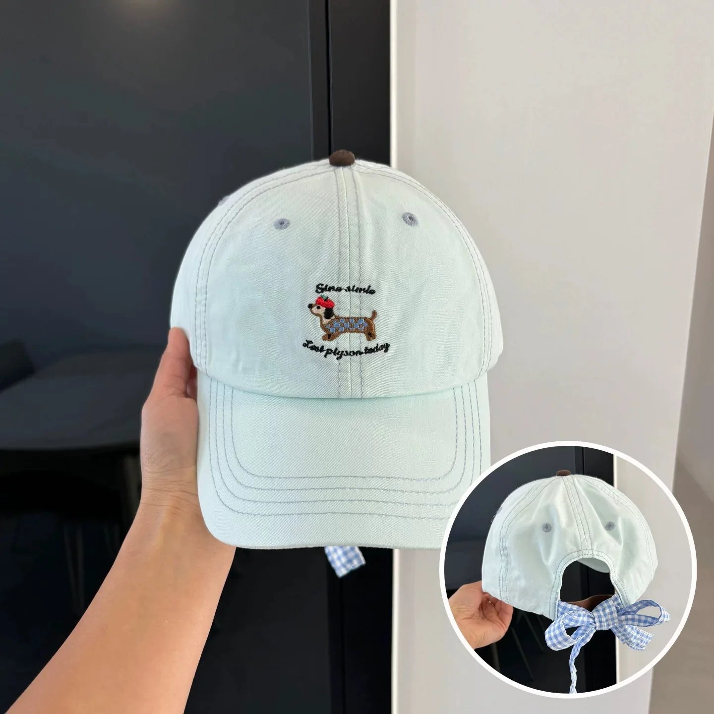 Women Cartoon Embroidered Letters Sausage Dog Baseball Hats