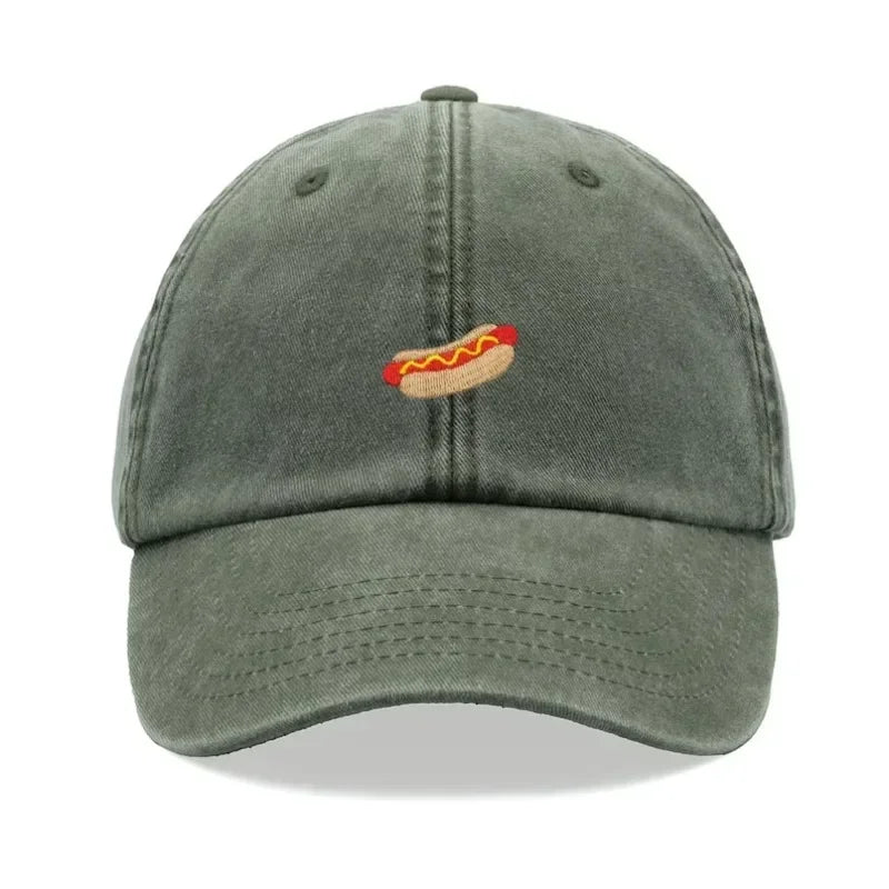 Hotdog Baseball Cap Vintage Washed Unisex Dad Hat Adjustable Faded Sports Sun Food Hiking Gardening Funny