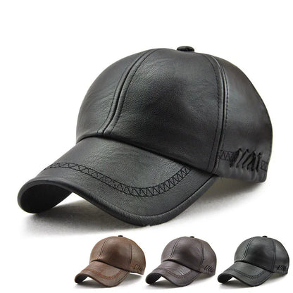 Fashion Solid Winter Leather Baseball Cap Men