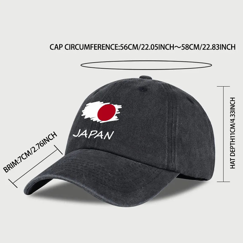 Flag Print Washed Baseball Cap Comfortable & Breathable Retro Patriotic Style Daily Commute Gift for Japan Enthusiasts