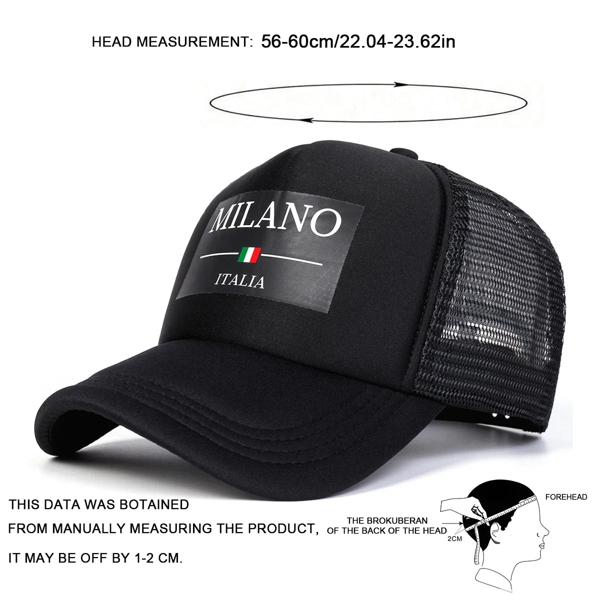 Unisex Milano Italia Letter Printing Baseball Net Caps Spring Summer