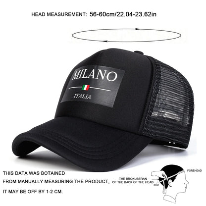 Unisex Milano Italia Letter Printing Baseball Net Caps Spring Summer