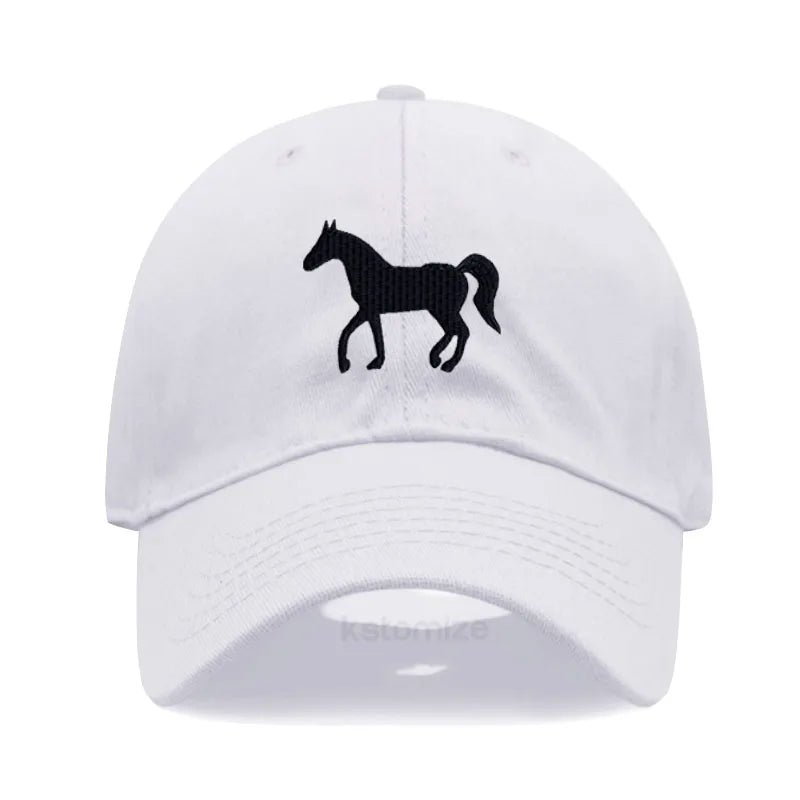 Horse Embroidered Baseball Cap For Women Men Fashion Adjustable Washed Cotton