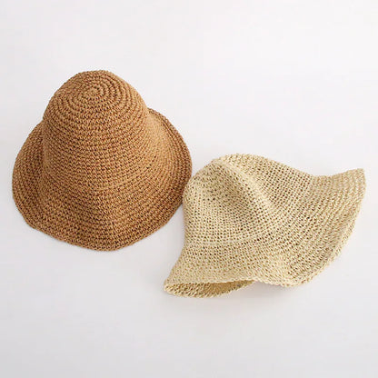 Handmade Straw Woven Retro Fisherman Hat Big Edge Foldable Sun Hat