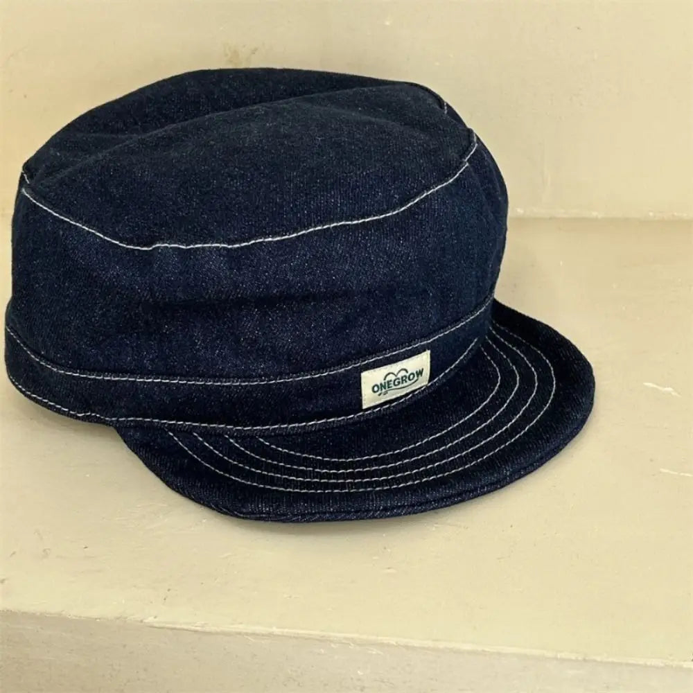 New Blue Denim Baseball Cap Soft Top Short Brim Flat Top Hats