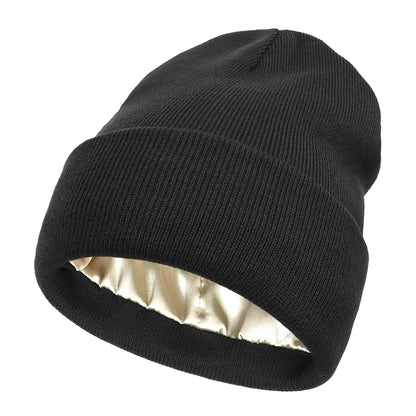New Unisex Winter Hat Silk Satin Lined Beanies Men And Women Two-Sided