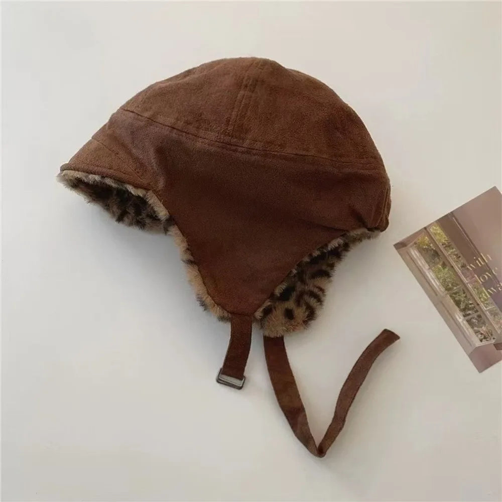 Retro Earmuffs Cap Double-Sided Wearable Leopard Print Ski Hats