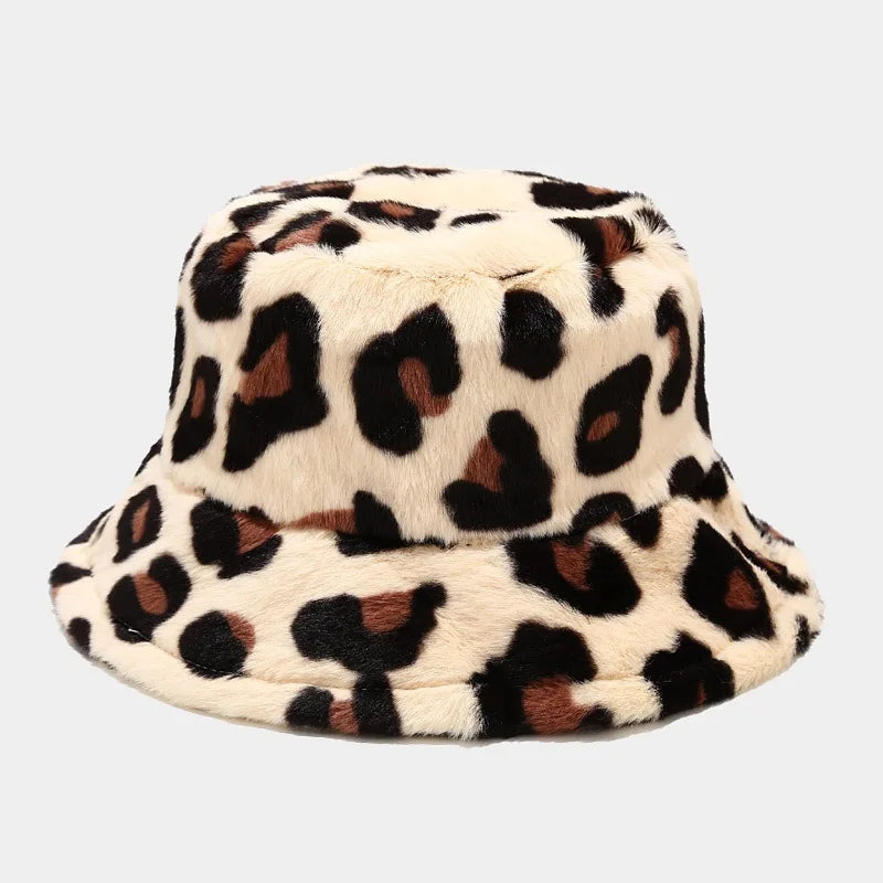 Winter Bucket Hat Women's Fashion Leopard Panama Warm Bucket Hats
