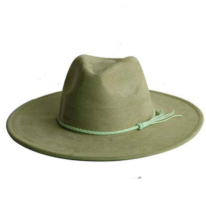 Malachite Green Suede Hat Wide Brim Fedora Hat Men Women Autumn Winter