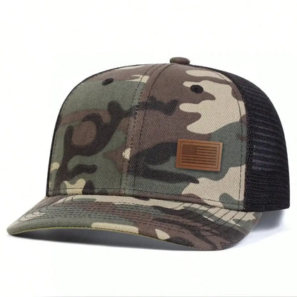 Unisex American Flag Leather Label Baseball Net Caps Spring Summer