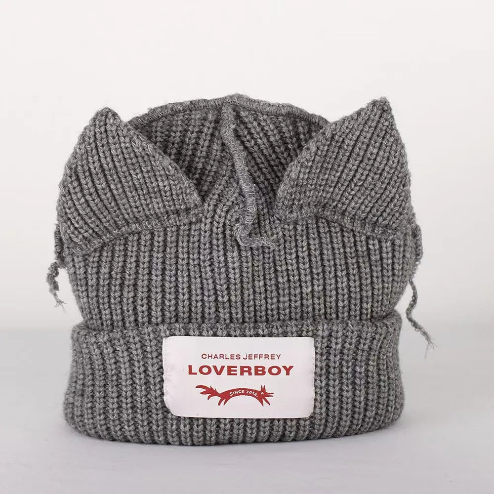 Winter Skullies Hat Unisex Cat Ear Hat Warm Crochet Knitted Hat